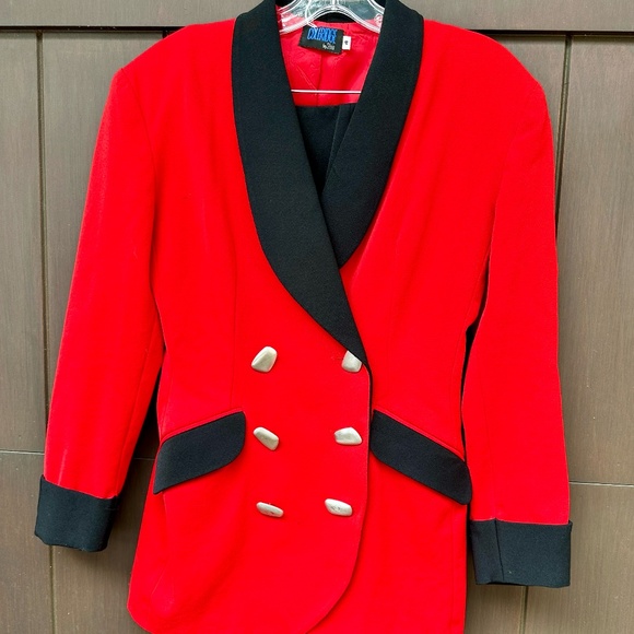 Vintage Coleridge by Shin Choi Red and Black Jacket and Skirt, Size 4 - Picture 1 of 5